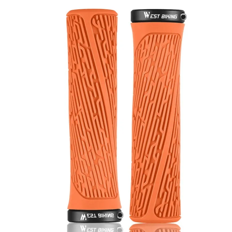 1 Pair WEST BIKING YP0804061 Bicycle Anti-Slip Shock Absorber Grip Mountain Bike Rubber Handlebar Cover(Orange)