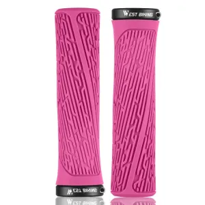 1 Pair WEST BIKING YP0804061 Bicycle Anti-Slip Shock Absorber Grip Mountain Bike Rubber Handlebar Cover(Rose Pink)