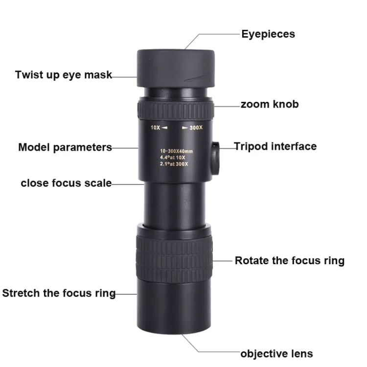 10-300x40 Monocular HD Telescope BAK4 Prism Telescope,Style: Standard