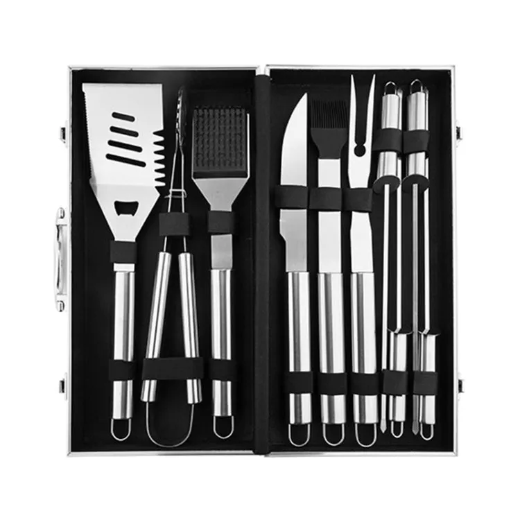 10 in 1 Barbecue Combination Tool Set Aluminum Box Stainless Steel Grill Set