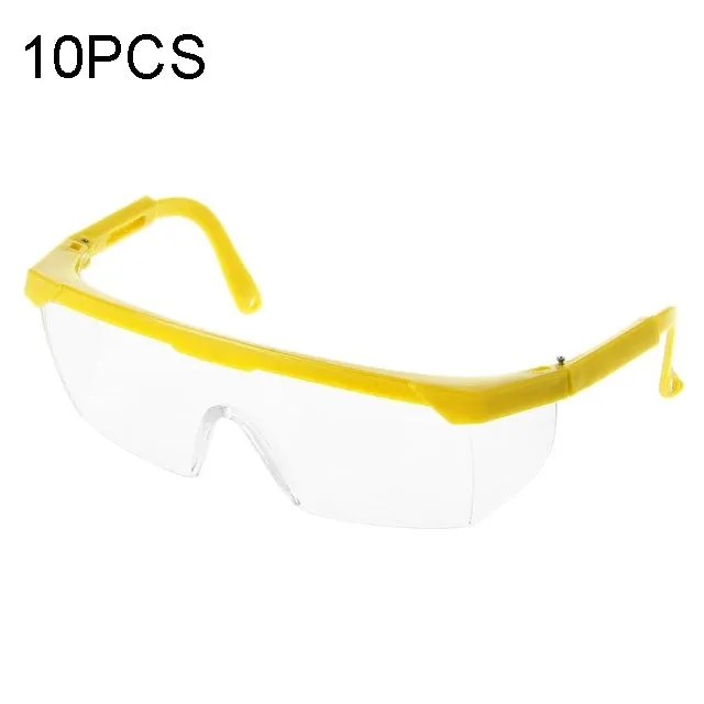 10 PCS Outdoor Safety Glasses Spectacles Eye Protection Goggles Dental Work Eyewear(Yellow Frame White Lens)