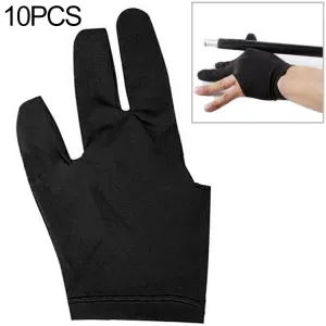 10 PCS Spandex Snooker Billiard Cue Glove Pool Left Hand Open Three Finger Snooker Accessory(Black)