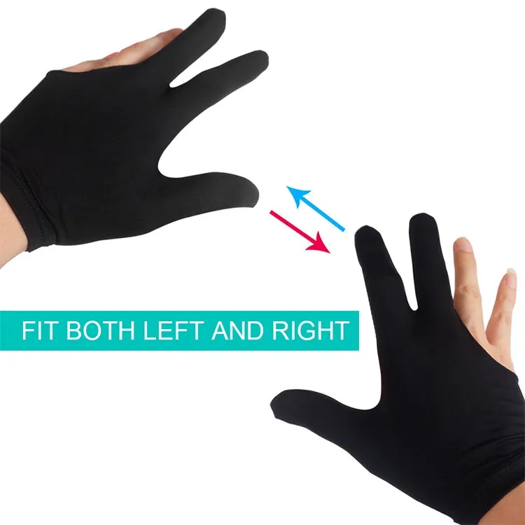 10 PCS Spandex Snooker Billiard Cue Glove Pool Left Hand Open Three Finger Snooker Accessory(Black)