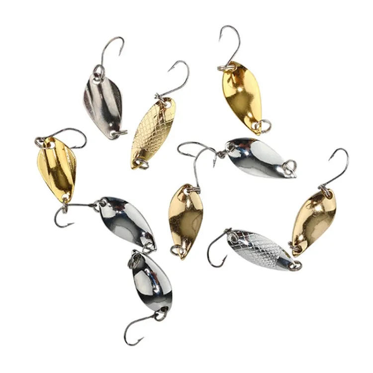 10pcs 2.5g Single Hook Spoon Type Horse Mouth Melon Sequins False Lures Fishing Lures(Gold)