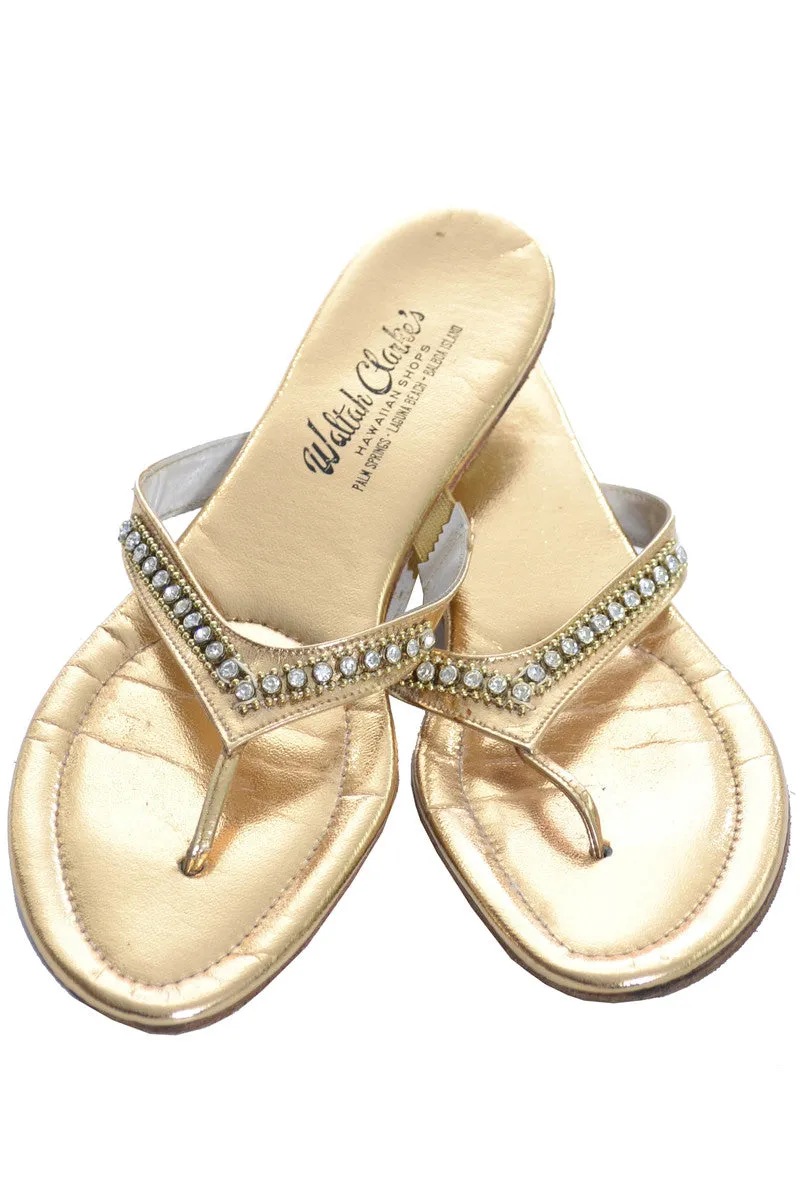 1960's Waltah Clarke Hawaiian Shop Gold Rhinestone Vintage Sandals 9