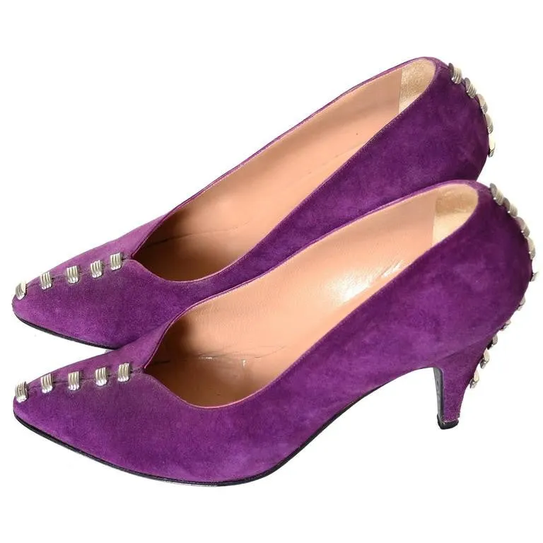 1980s Maud Frizon Purple Suede Shoes with Heel Studs Italy 37.5 7B