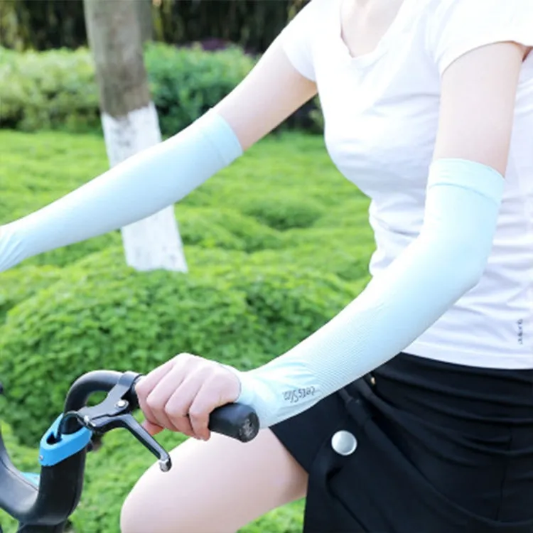 2 Pairs Long Ice Silk Sunscreen Sleeves Cycling Driving Outdoor UV Arm Oversleeve,  Length: 38cm(Blue)