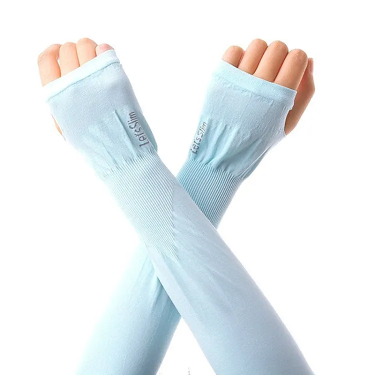 2 Pairs Long Ice Silk Sunscreen Sleeves Cycling Driving Outdoor UV Arm Oversleeve,  Length: 38cm(Blue)