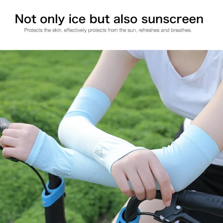 2 Pairs Long Ice Silk Sunscreen Sleeves Cycling Driving Outdoor UV Arm Oversleeve,  Length: 38cm(Blue)