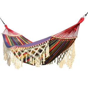 200x150cm Double Outdoor Camping Tassel Canvas Hammock with Stick(Colorful Stripes)