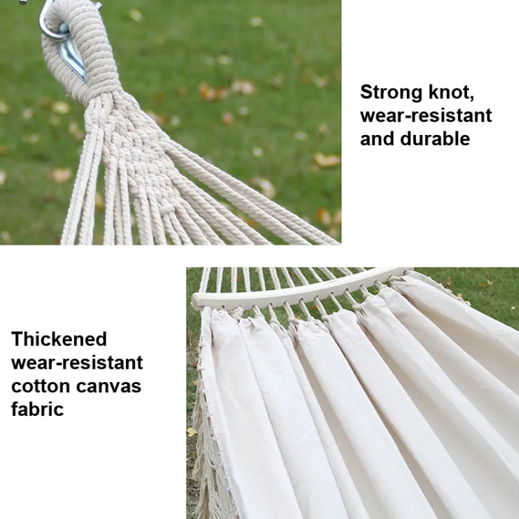 200x150cm Double Outdoor Camping Tassel Canvas Hammock with Stick(Colorful Stripes)