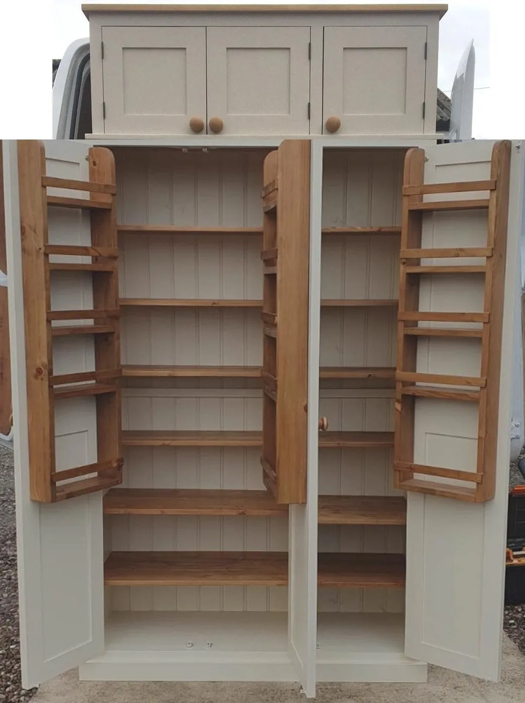 **3 Door Larder, Utility Room, Kitchen Storage Cupboard with Spice Racks (40 cm  deep) and EXTRA TOP BOX Storage