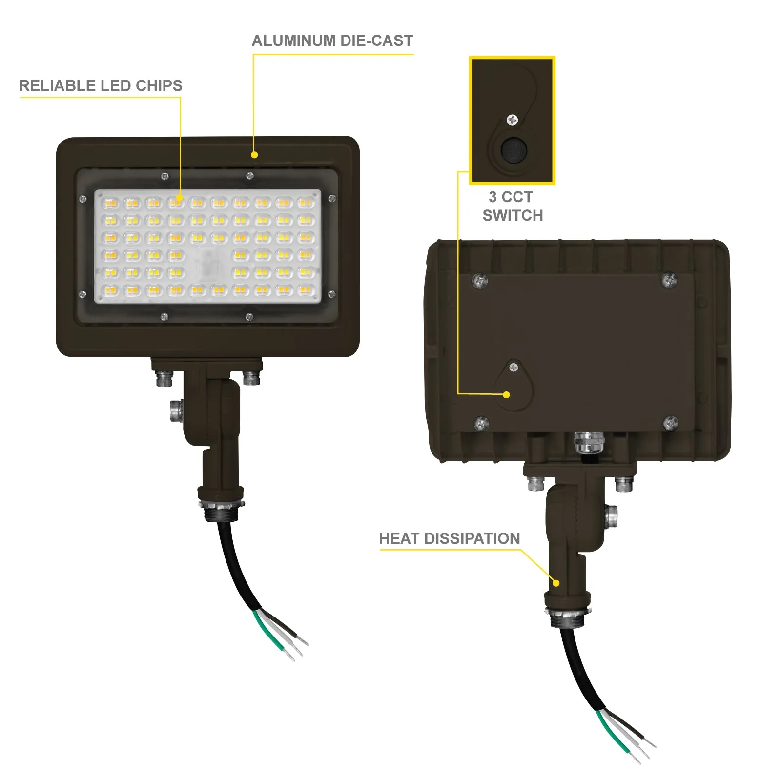 30W Bronze Flood Light LED Outdoor Security Lights - Waterproof - 3CCT 3000K-5000K - 4200LM - Knuckle Mount