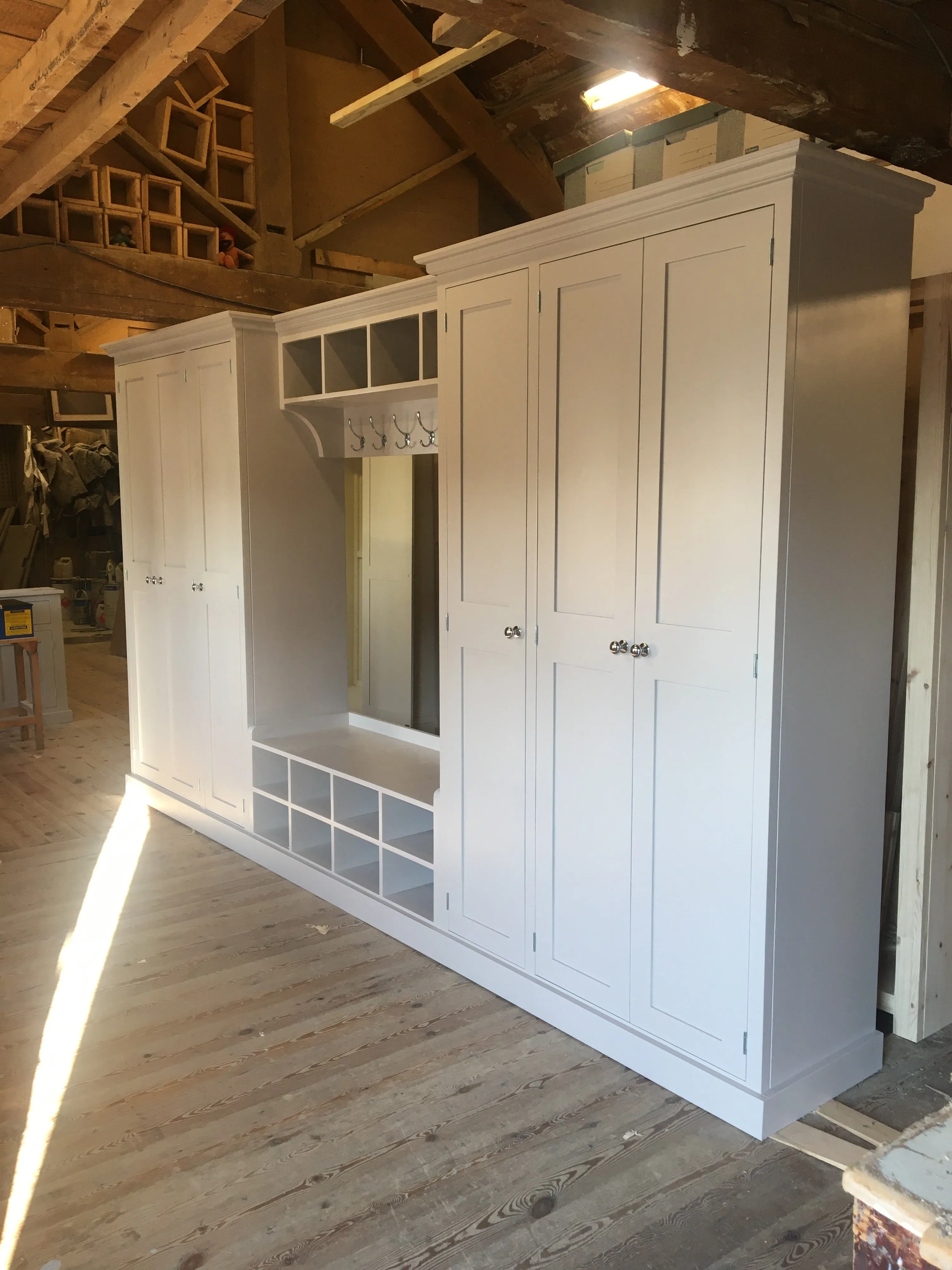 **6 Door COMBINATION Hall, Utility Room, Cloak Room Storage Cupboard with Bench and Coat Rack - 3.5 m wide