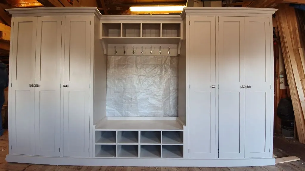 **6 Door COMBINATION Hall, Utility Room, Cloak Room Storage Cupboard with Bench and Coat Rack - 3.5 m wide