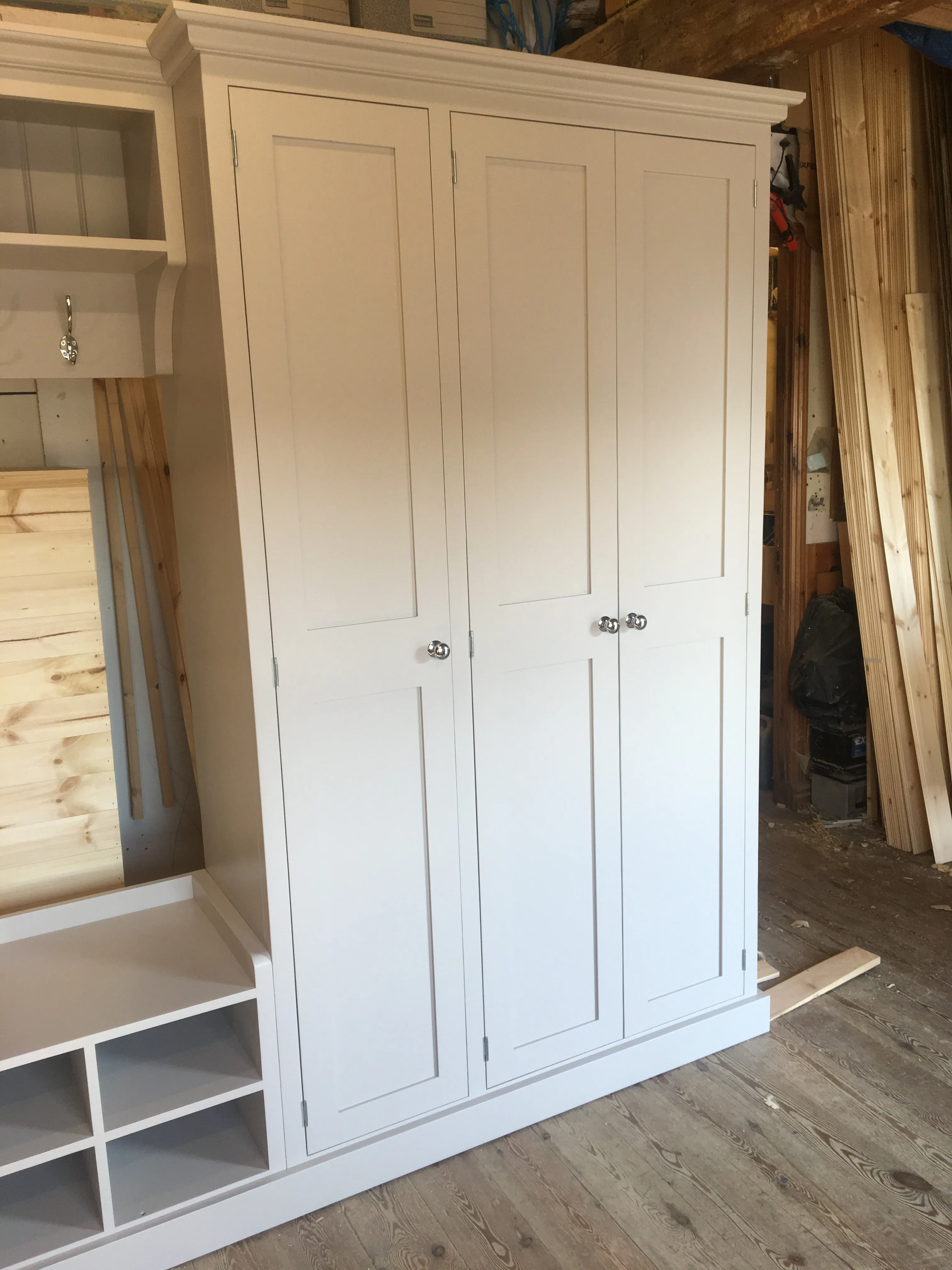 **6 Door COMBINATION Hall, Utility Room, Cloak Room Storage Cupboard with Bench and Coat Rack - 3.5 m wide