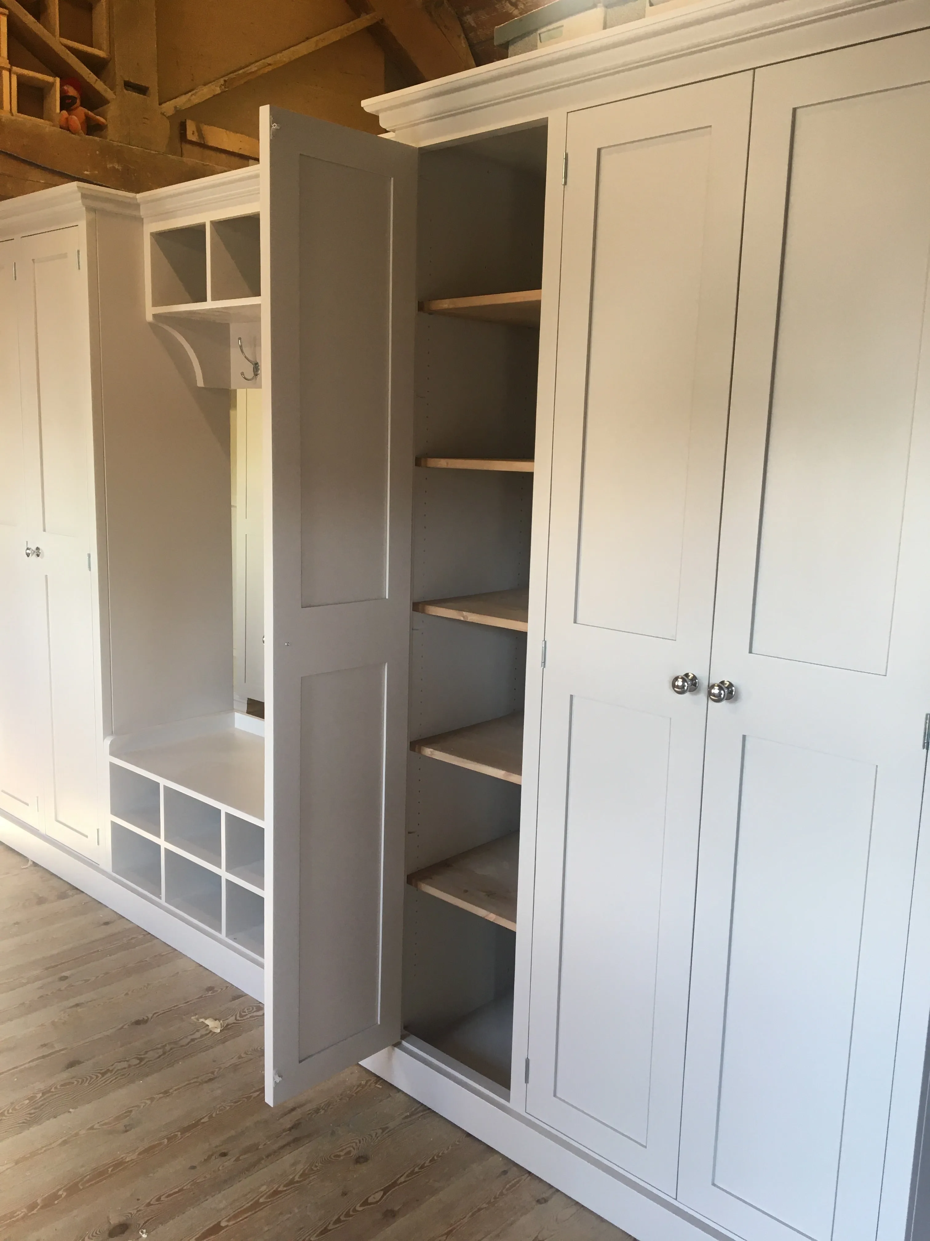 **6 Door COMBINATION Hall, Utility Room, Cloak Room Storage Cupboard with Bench and Coat Rack - 3.5 m wide