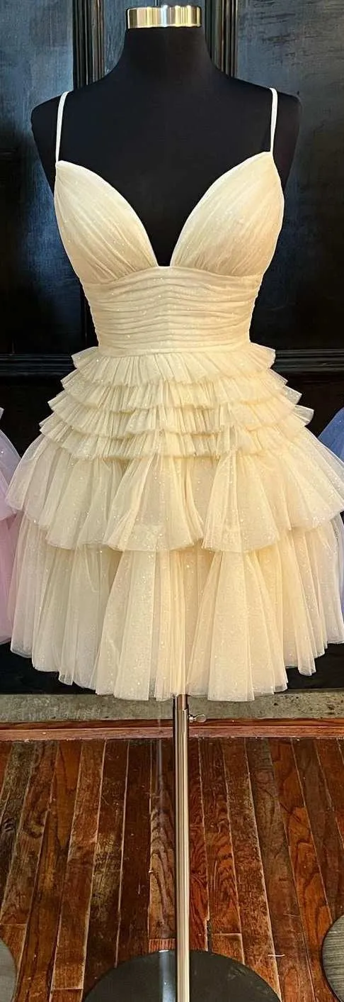 A-Line Multi-Tiered Short Party Dress,Light Pink Cocktail Dresses