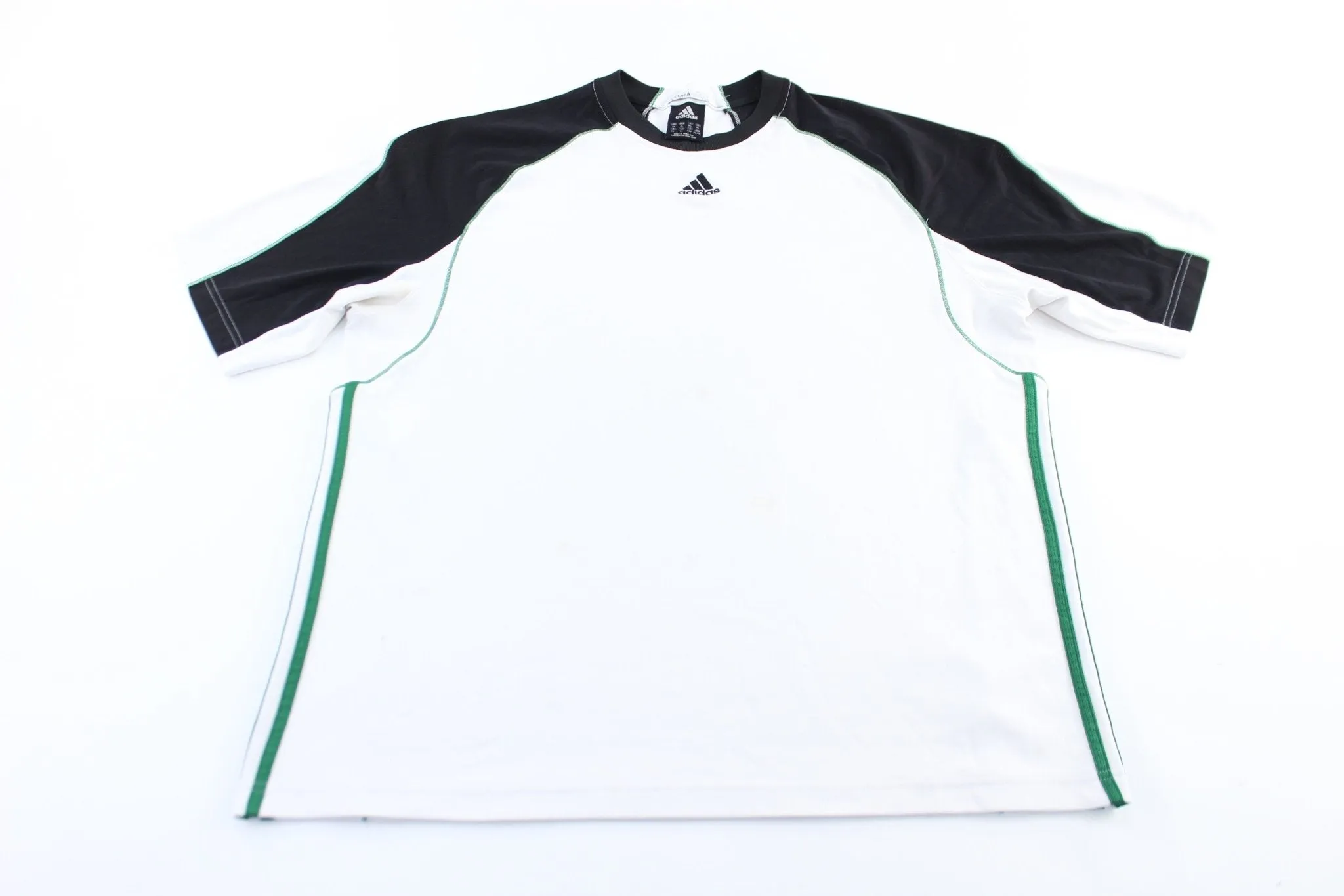 Adidas Embroidered Logo Black, White, & Green Striped Jersey