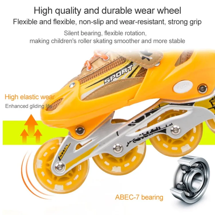 Adjustable Children Full Flash Single Four-wheel Roller Skates Skating Shoes Set, Size : S