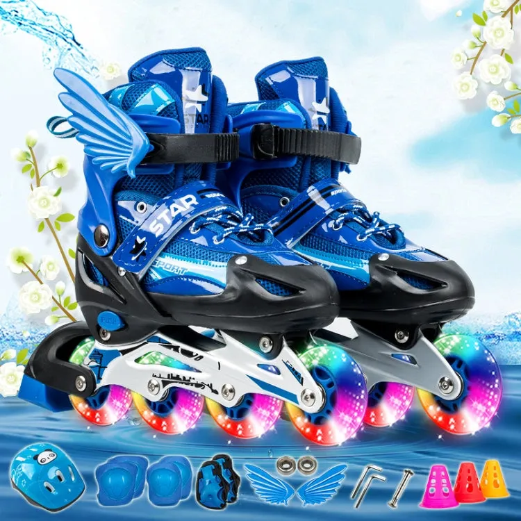 Adjustable Children Full Flash Single Four-wheel Roller Skates Skating Shoes Set, Size : S