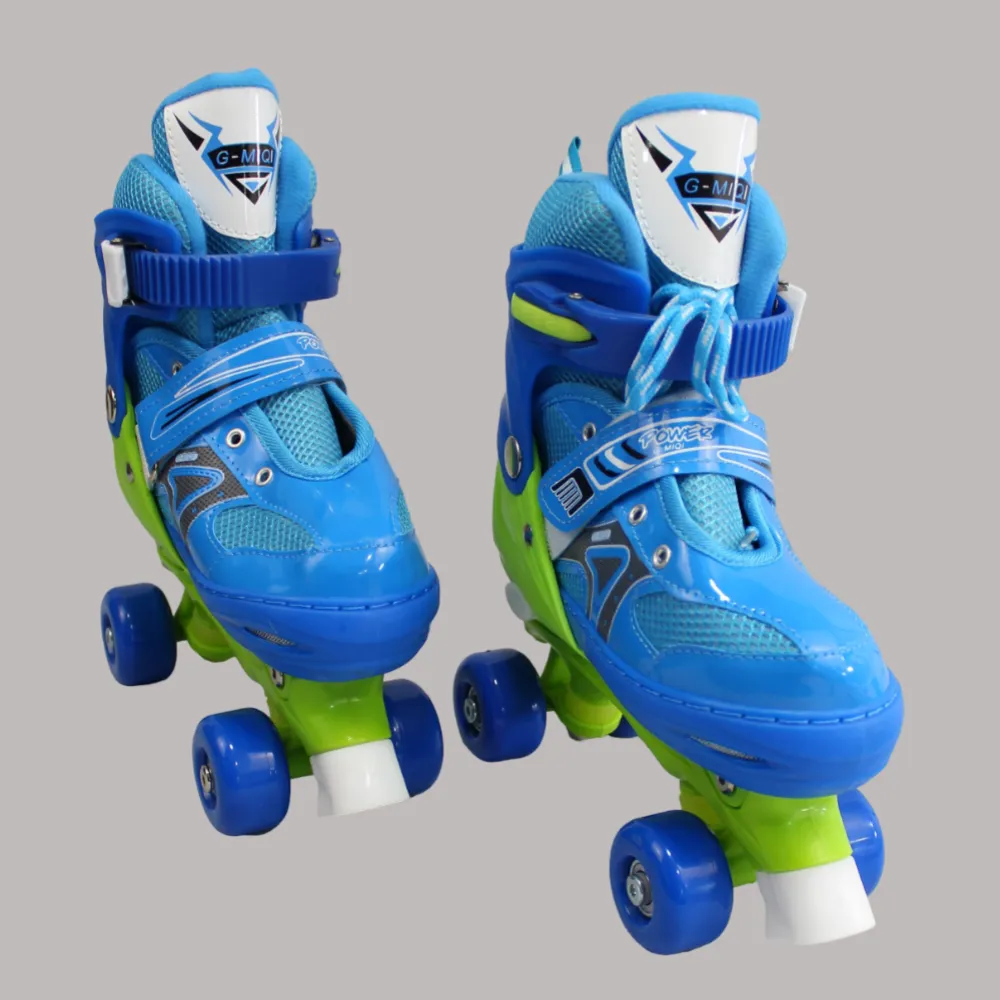 Adjustable Roller Skate Shoes 2-Rows 4-Wheels (Medium, Blue)