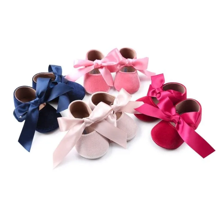 Adorable Baby Girl Lace-Up PU Leather Princess First Walker Shoes with Bow