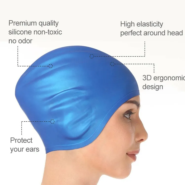 Adult Solid Color Waterproof Silicone Swimming Cap(Dark Blue)