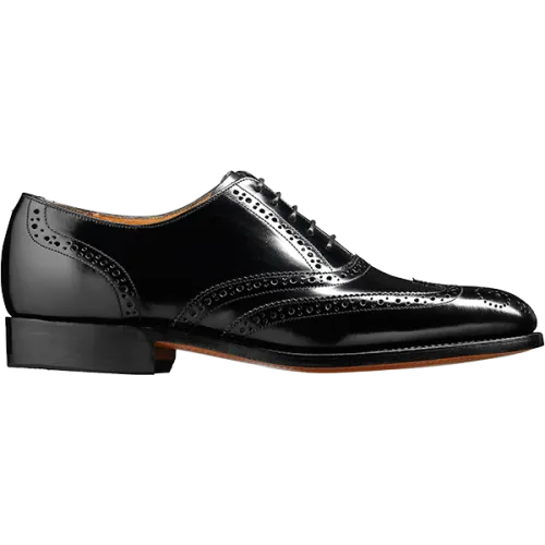 BARKER Albert Shoes - Mens Brogue Oxford  - Black Hi-Shine