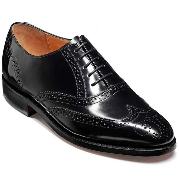 BARKER Albert Shoes - Mens Brogue Oxford  - Black Hi-Shine