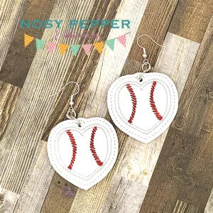 Baseball Heart earrings embroidery design ITH DIGITAL DOWNLOAD