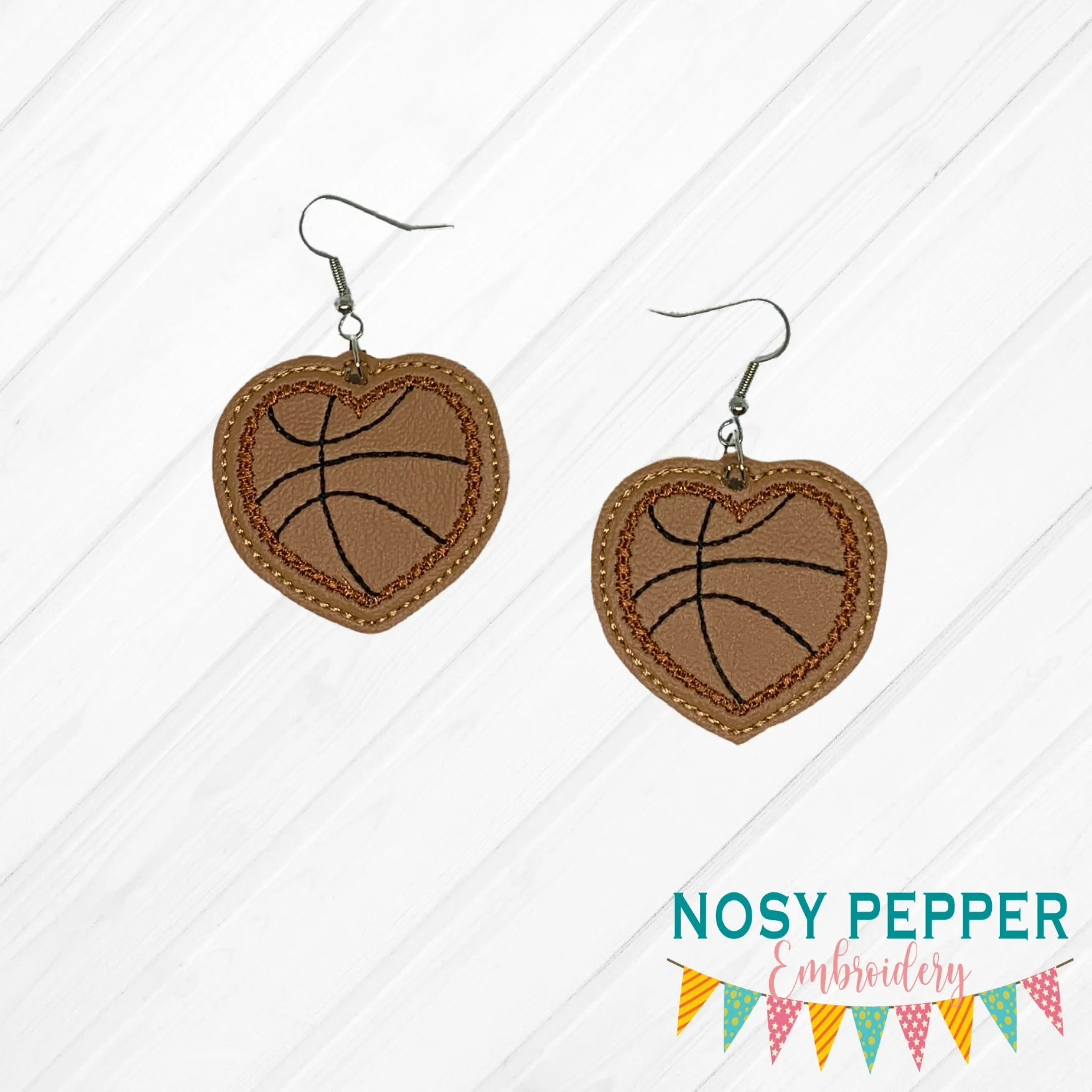 Basketball Heart earrings machine embroidery design ITH DIGITAL DOWNLOAD