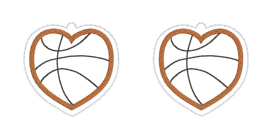 Basketball Heart earrings machine embroidery design ITH DIGITAL DOWNLOAD