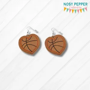 Basketball Heart earrings machine embroidery design ITH DIGITAL DOWNLOAD