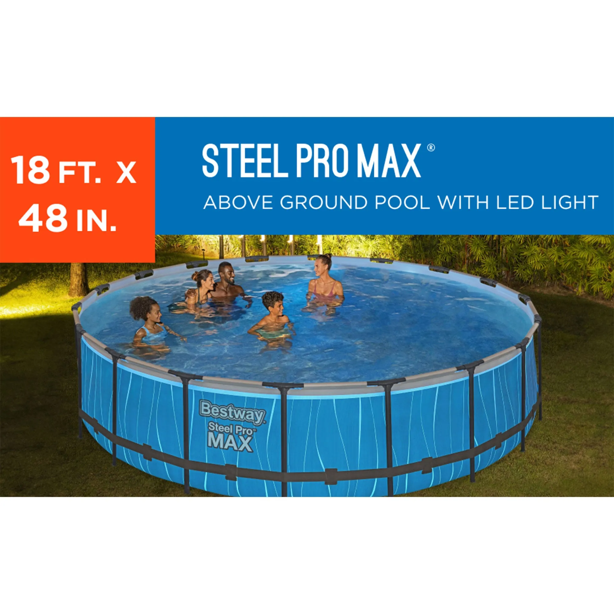 Bestway Steel Pro MAX 18' x 48" Round Above Ground Pool Set w/LED Light & Remote