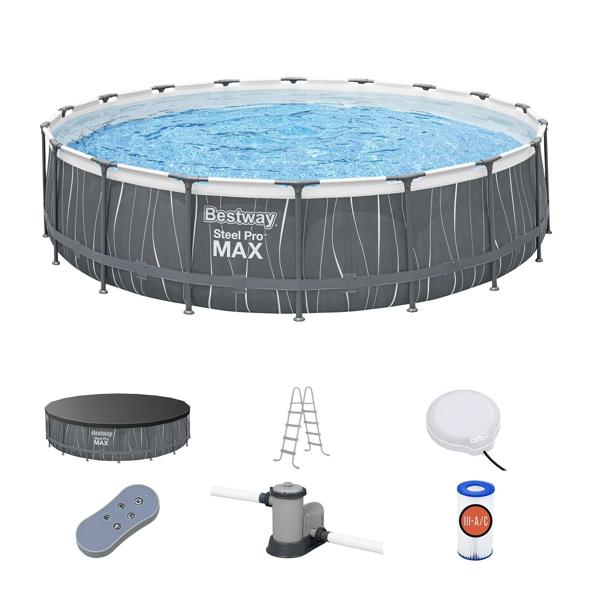 Bestway Steel Pro MAX 18' x 48" Round Above Ground Pool Set w/LED Light & Remote