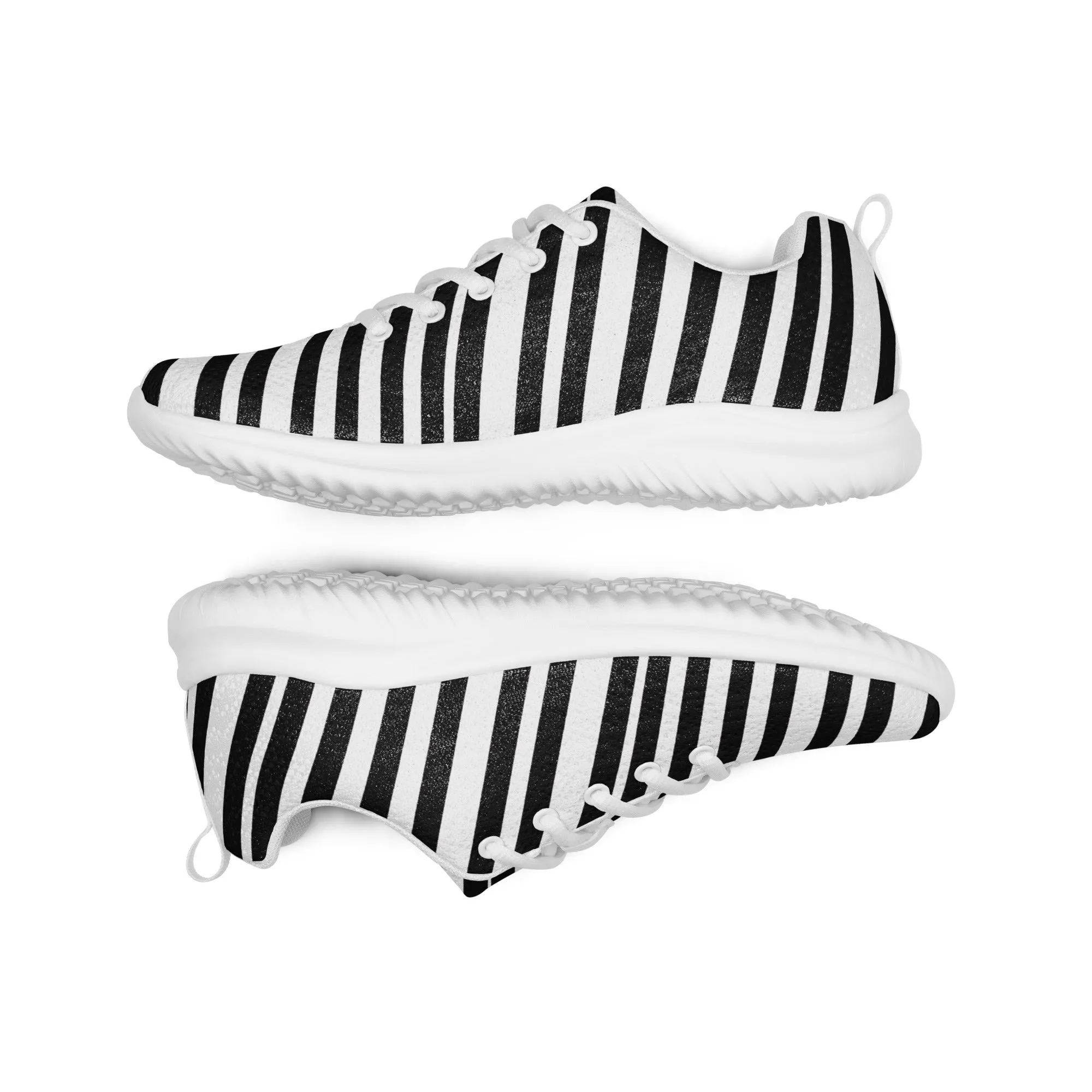 Black White Striped Men's Kicks, Stripes Modern Breathable Lightweight Men’s Athletic Shoes (US Size: 5-13)