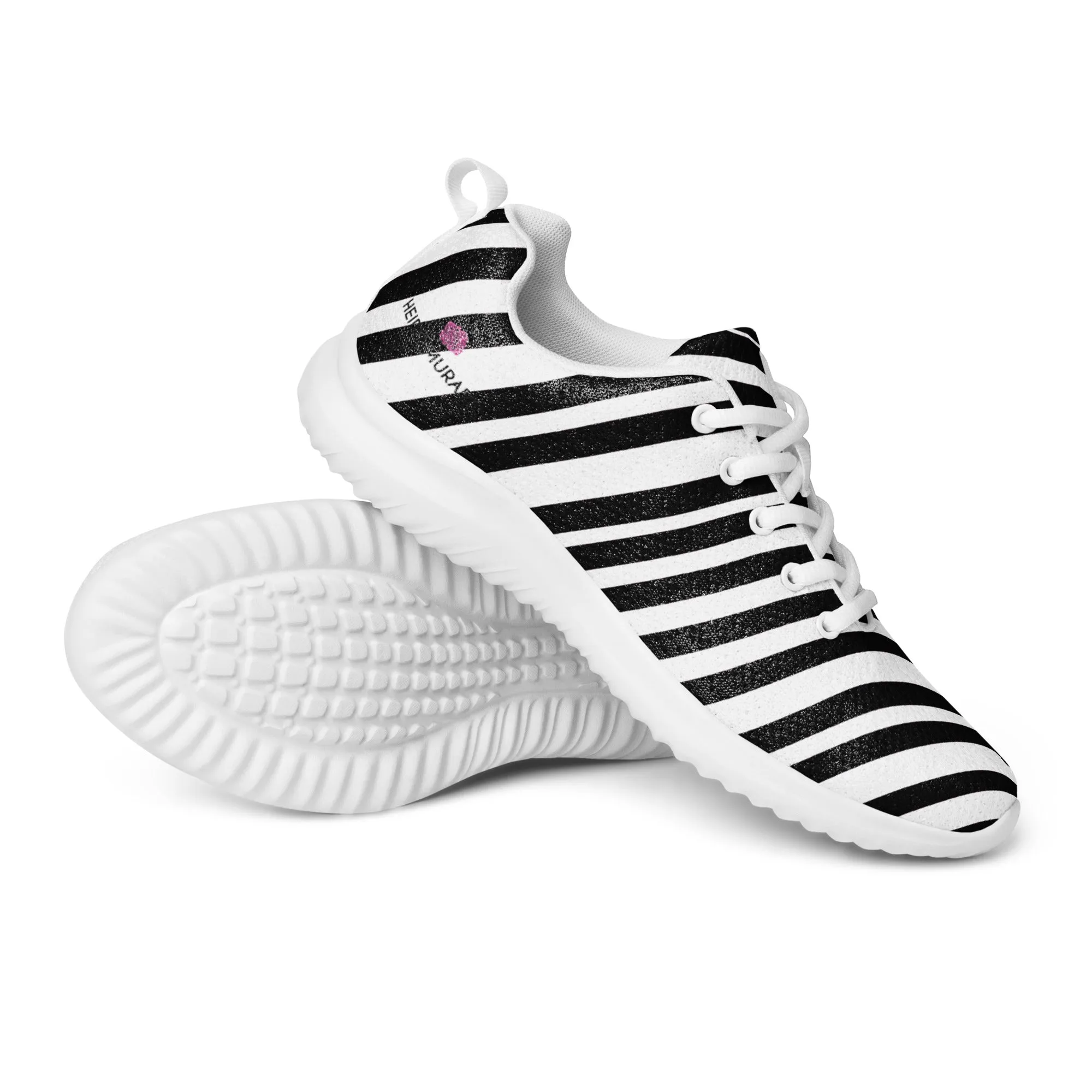 Black White Striped Men's Kicks, Stripes Modern Breathable Lightweight Men’s Athletic Shoes (US Size: 5-13)