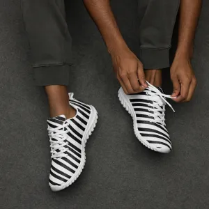 Black White Striped Men's Kicks, Stripes Modern Breathable Lightweight Men’s Athletic Shoes (US Size: 5-13)