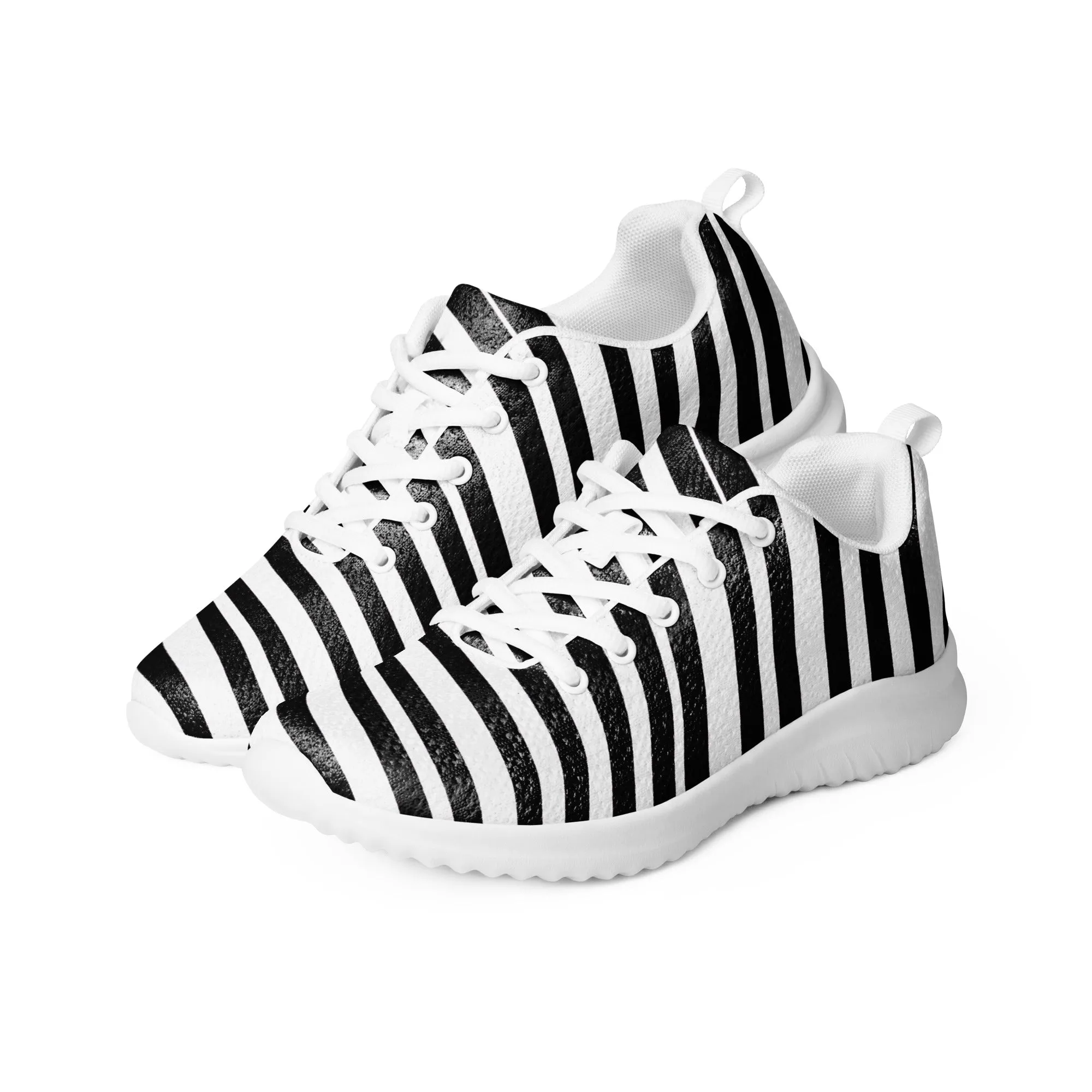 Black White Striped Men's Kicks, Stripes Modern Breathable Lightweight Men’s Athletic Shoes (US Size: 5-13)