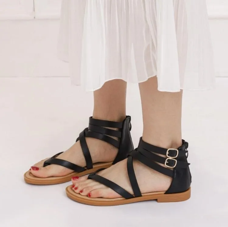 Bohemian Ladies Low-Heeled Strappy Roman Sandals for Summer Comfort