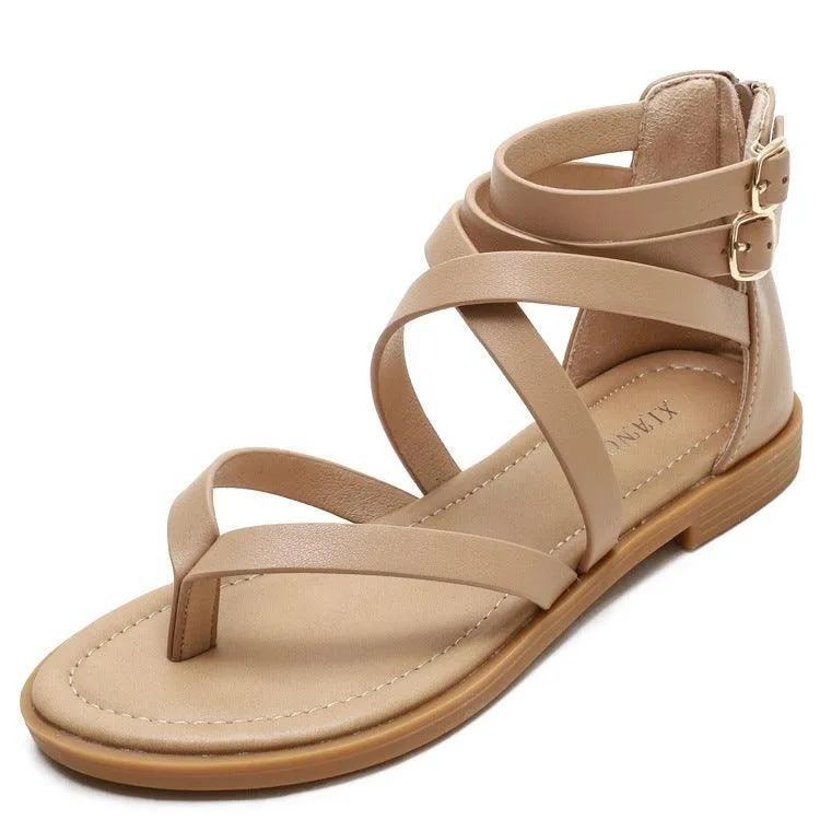 Bohemian Ladies Low-Heeled Strappy Roman Sandals for Summer Comfort