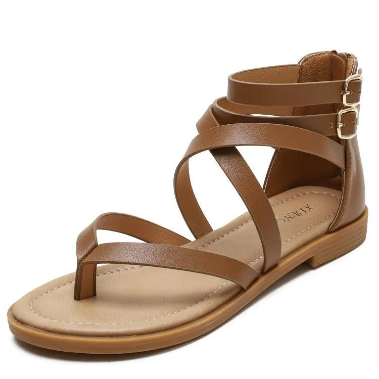 Bohemian Ladies Low-Heeled Strappy Roman Sandals for Summer Comfort