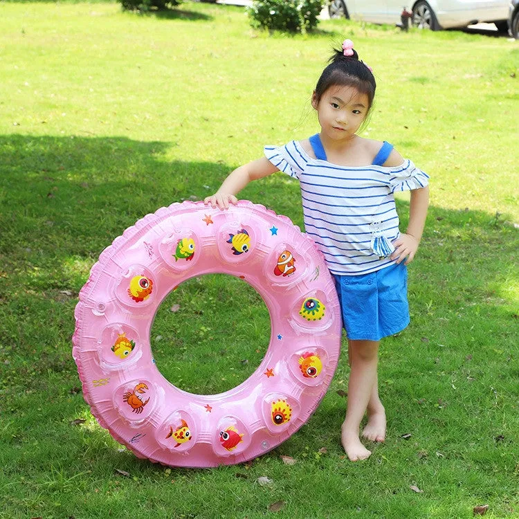 Cartoon Pattern Double Airbag Thickened Inflatable Swimming Ring Crystal Swimming Ring, Size:60 cm(Pink)