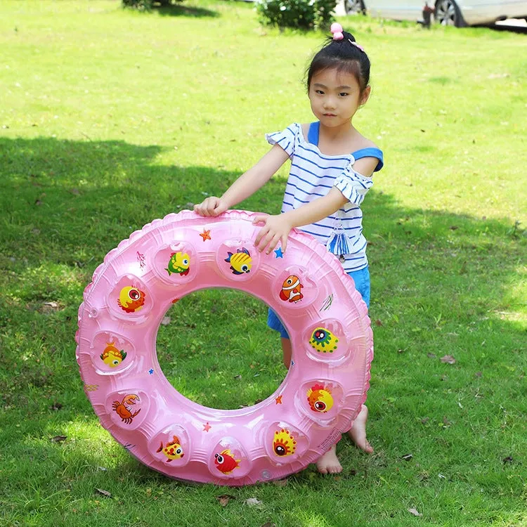 Cartoon Pattern Double Airbag Thickened Inflatable Swimming Ring Crystal Swimming Ring, Size:60 cm(Pink)