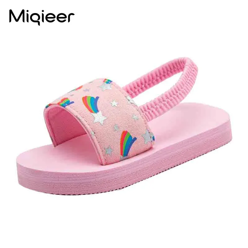 Children Slippers Girls Boys Flip Flop Soft Sole Non Slip Summer Casual Sandals Beach Shoes Toddler Lovely Rainbow Home Slippers