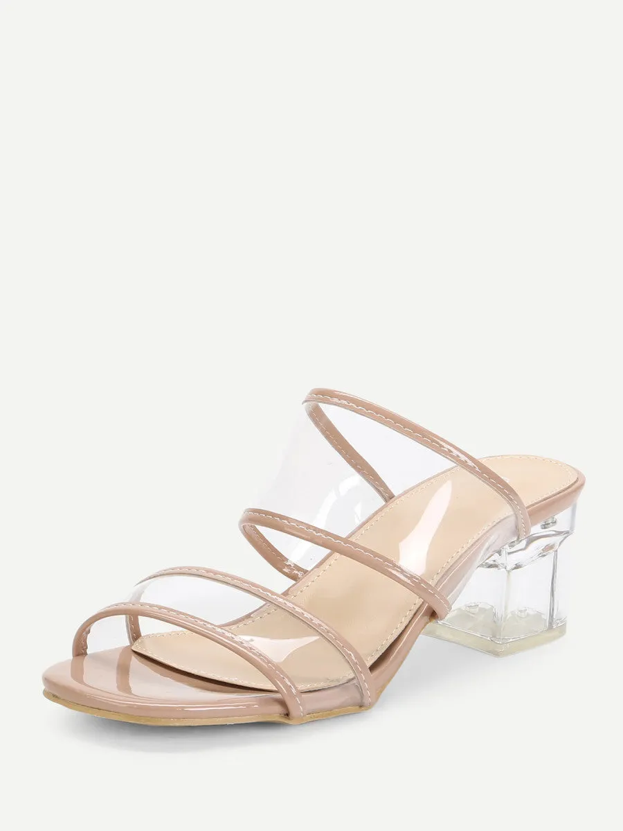 Chunky Heeled Clear Design Mules