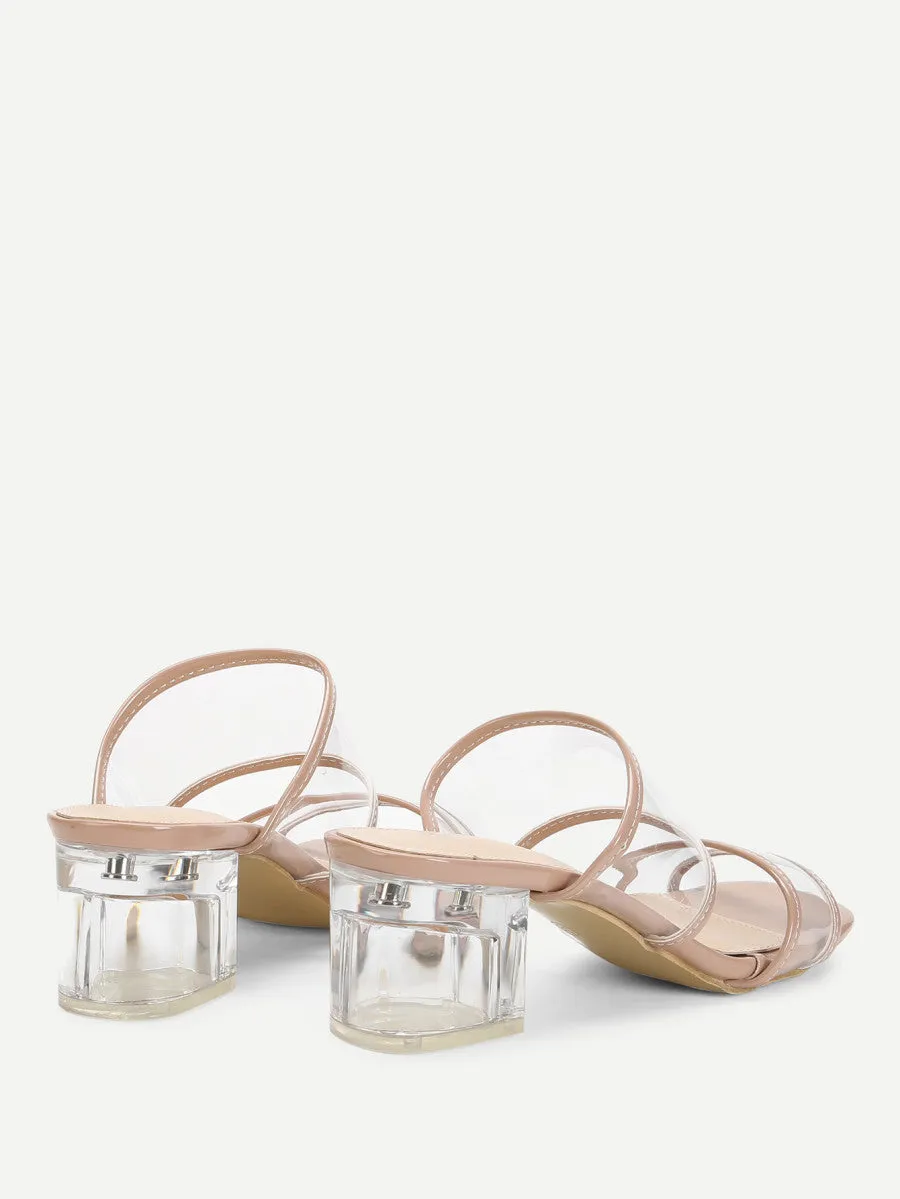 Chunky Heeled Clear Design Mules