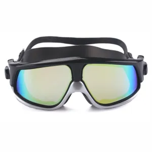 Colorful Large Frame Electroplating Anti-fog Silicone Swimming Goggles for Adults (Silver   Black)