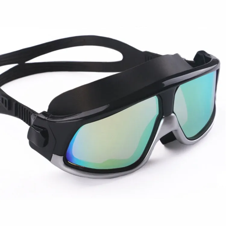 Colorful Large Frame Electroplating Anti-fog Silicone Swimming Goggles for Adults (Silver   Black)